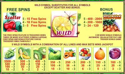 Fruit Slot Pay Table