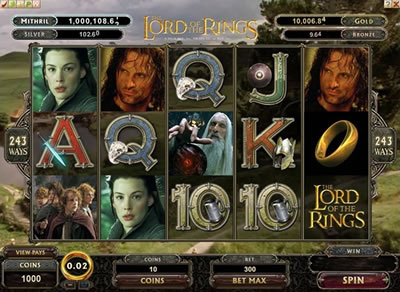 The Lord of the Rings slot has 243 ways to win, bonus and free spin features, and 4 jackpots! The Lord of the Rings Online Slots