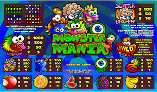 Monster Mania Online Slot Paytable
